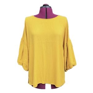 Loft Mustard Yellow Lagenlook Balloon Sleeve Crepe Top sz L